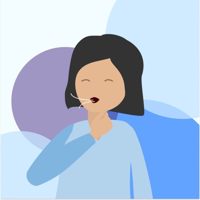 Das Bild zeigt die Illustration einer Frau, die in Ruhe ausatmet.